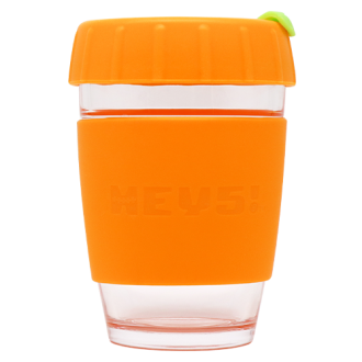 HEY5! Reusable Glass Coffee Cup 12oz Orange Silicone with Green