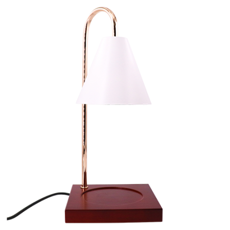 Candle Warmer, White Lampshade, French Gold Stand with Rose Wood Base